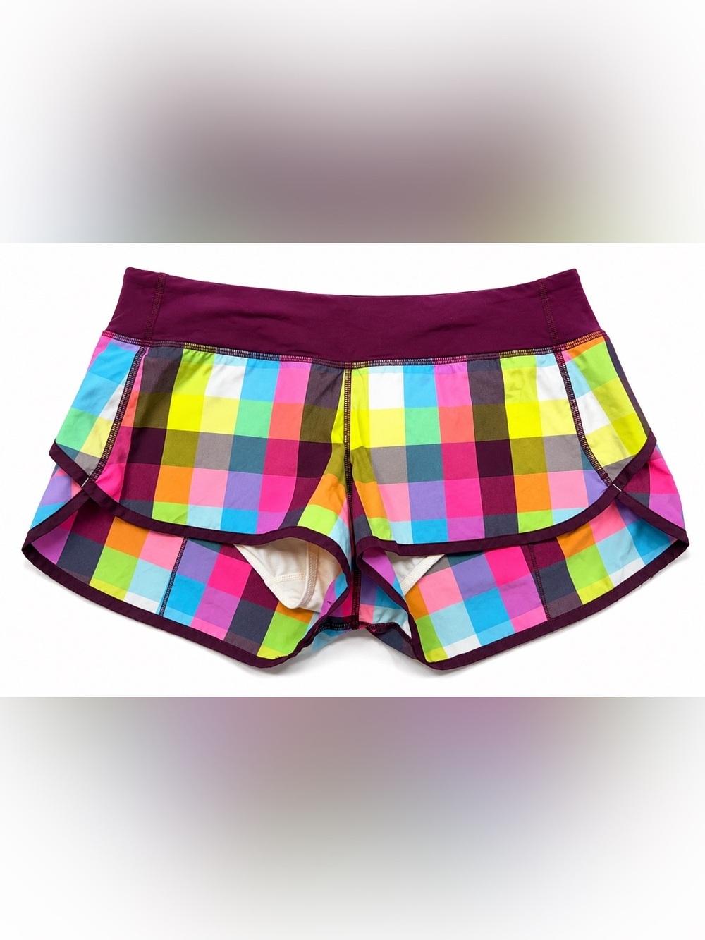 Lululemon Run Speed Shorts Sea Check Multi Plum Plaid Size 10 Rare